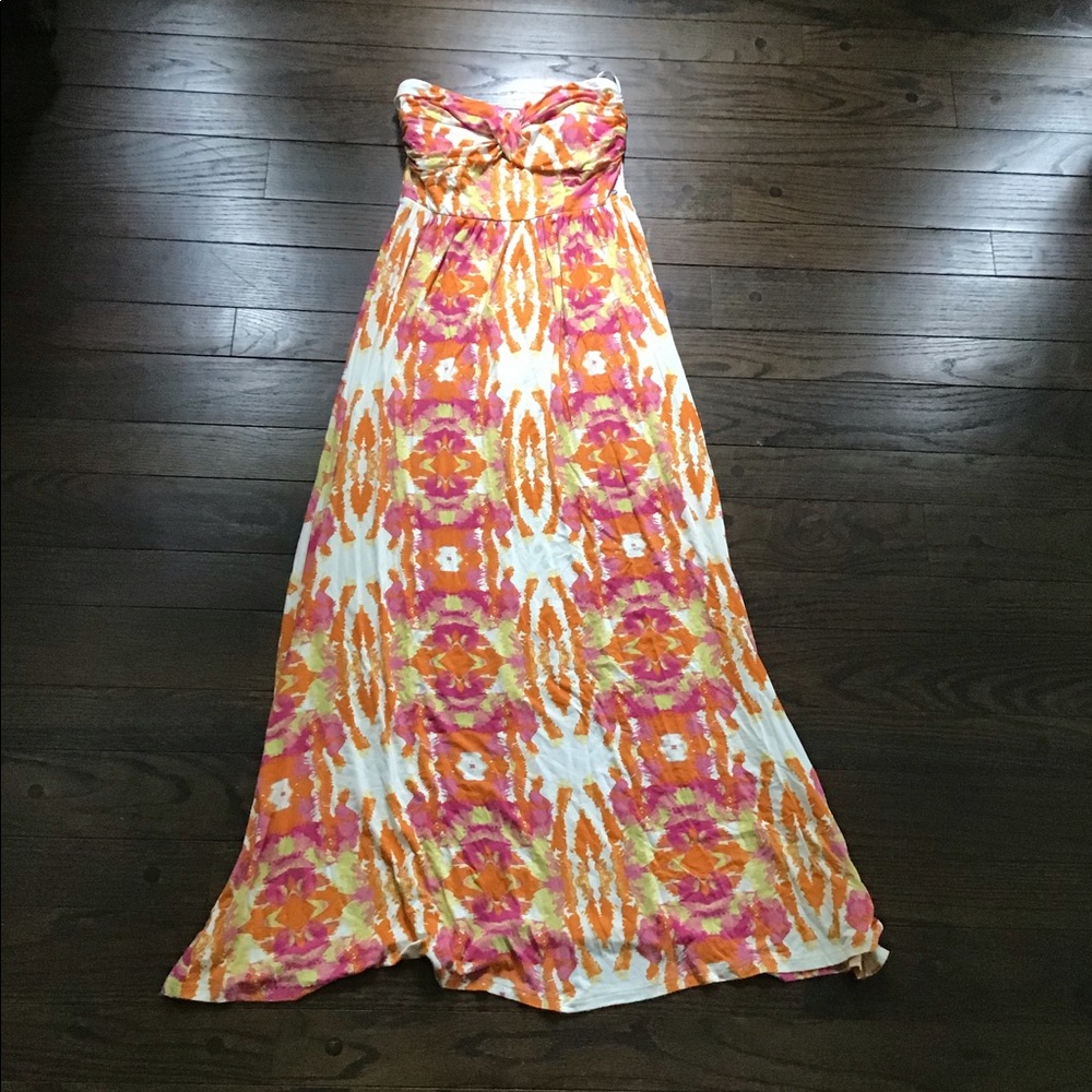 Guess Fuchsia and Orange Strapless Maxi Dress
